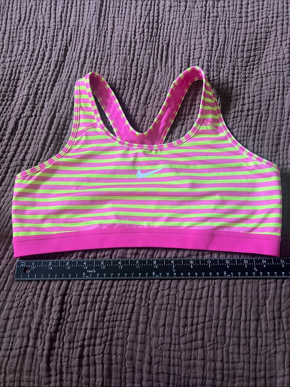 Nike Hot Pink & Neon Yellow Striped Racerback Sports Bra